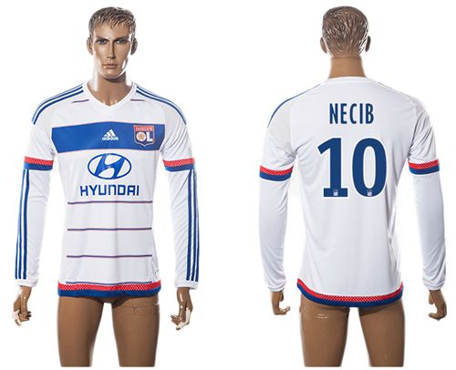 Lyon #10 Necib Home Long Sleeves Soccer Club Jersey
